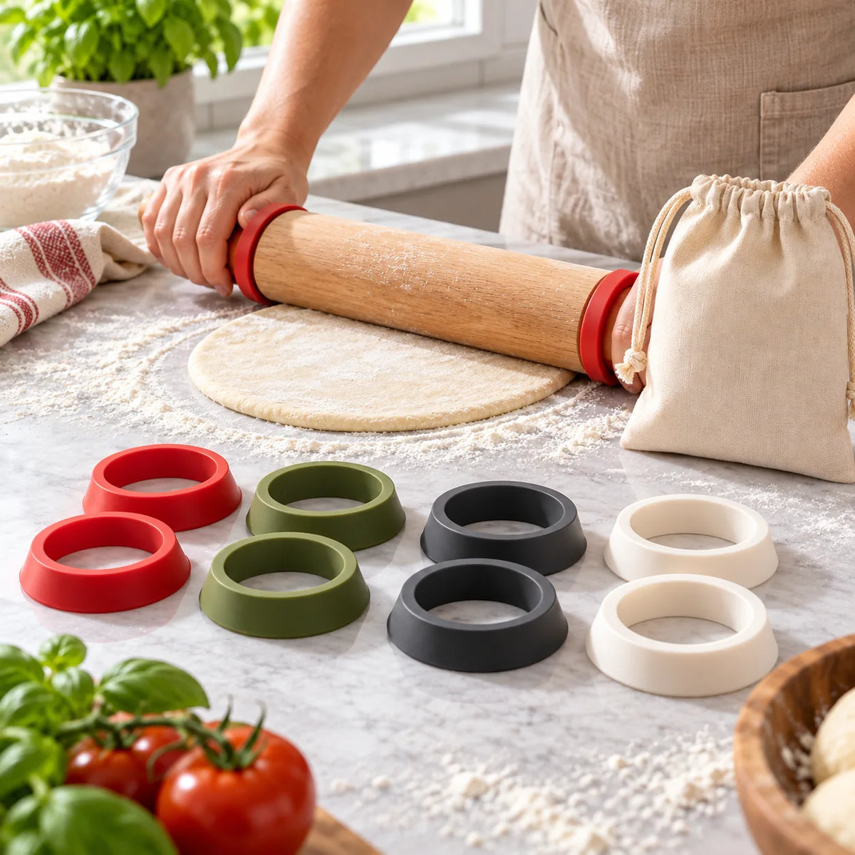 Rolling Pin Thickness Guide Ring Set — in use