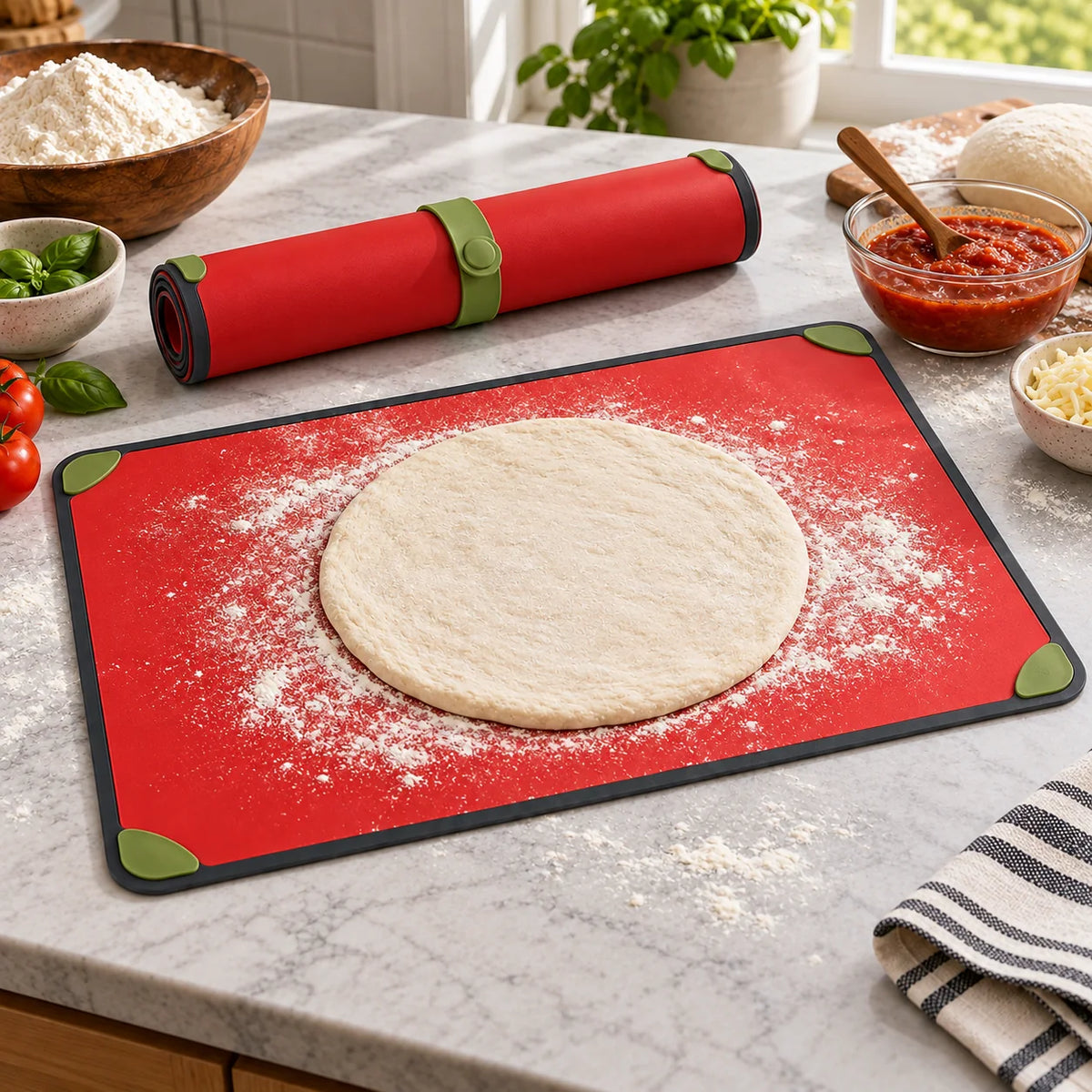 Silicone Pizza Dough Prep Mat — in use