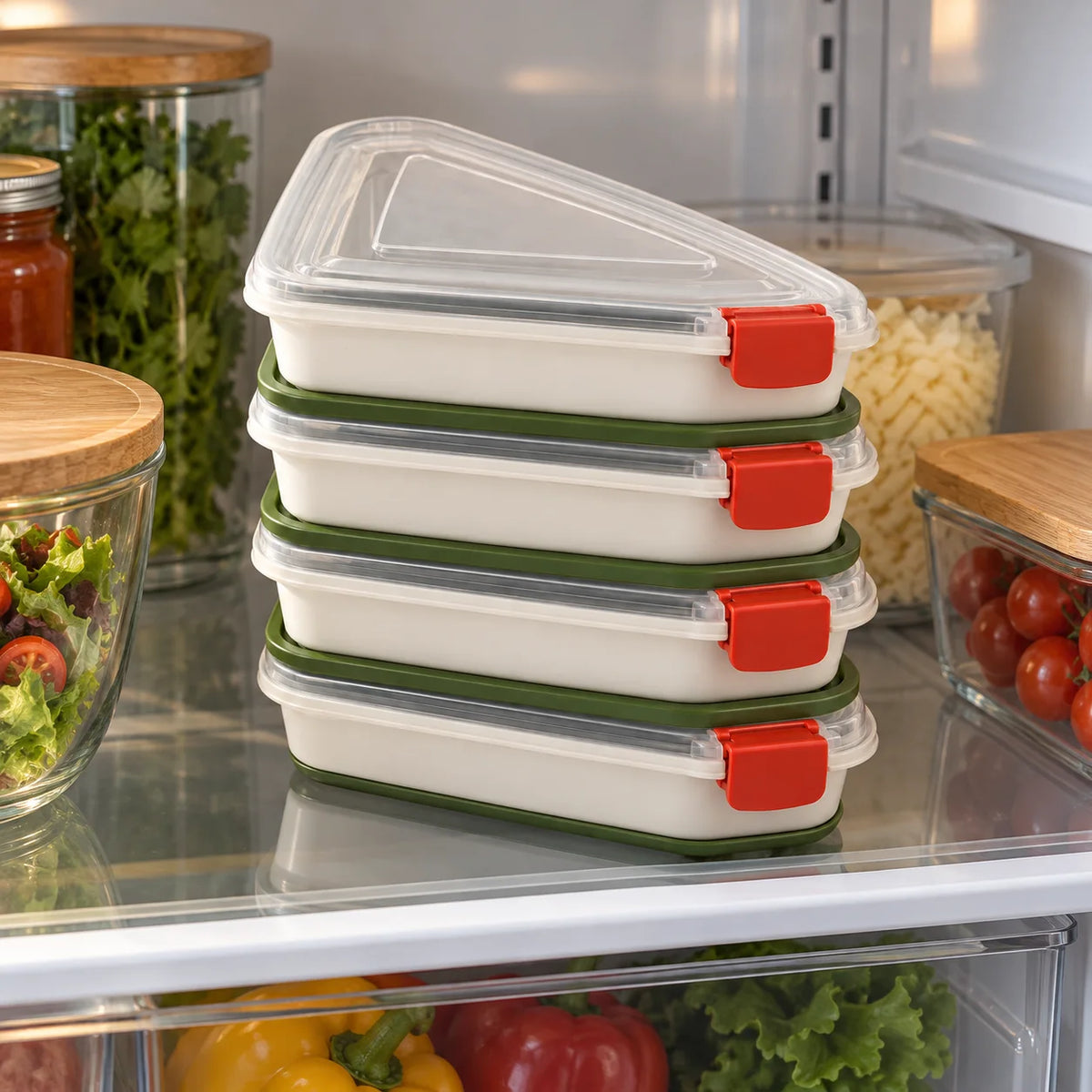 Stackable Leftover Pizza Slice Container — in use